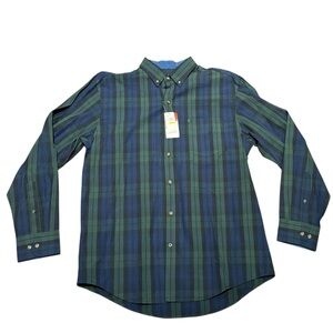 Izod Casual Plaid Shirt in Green and Blue Mens Size Medium NWT